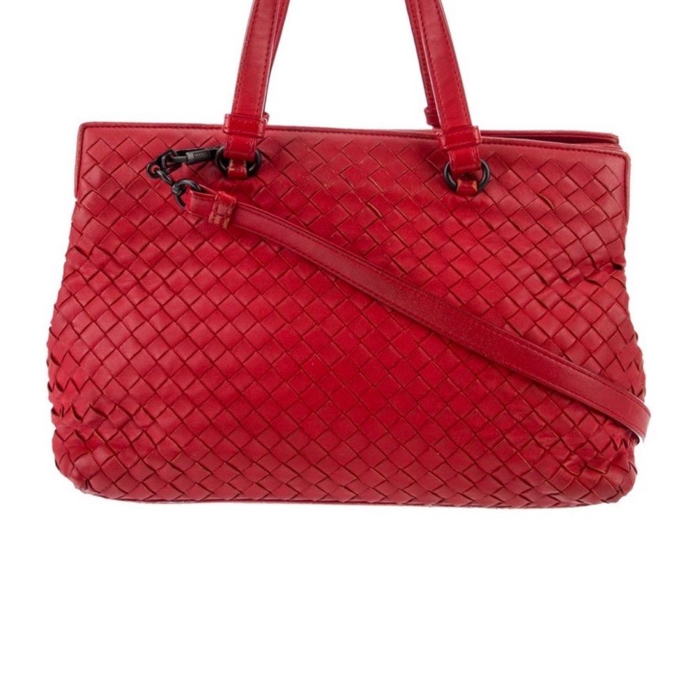 Authentic Bottega Veneta Red Woven Leather Tote Bag- pre owned